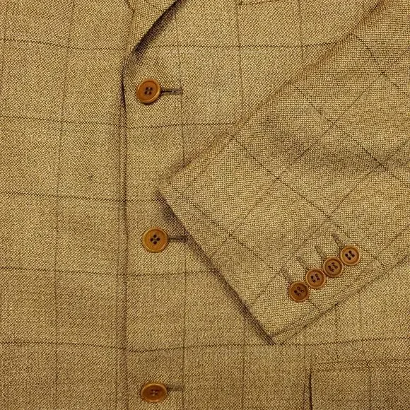 Canali Hopsack Blazer Size 42 Wool Silk Blend Brown Windowpane Plaid 3 Button